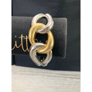 Chunky Two Tone Silver Gold Interlocking Link Hinged Cuff Bracelet 7 Inch